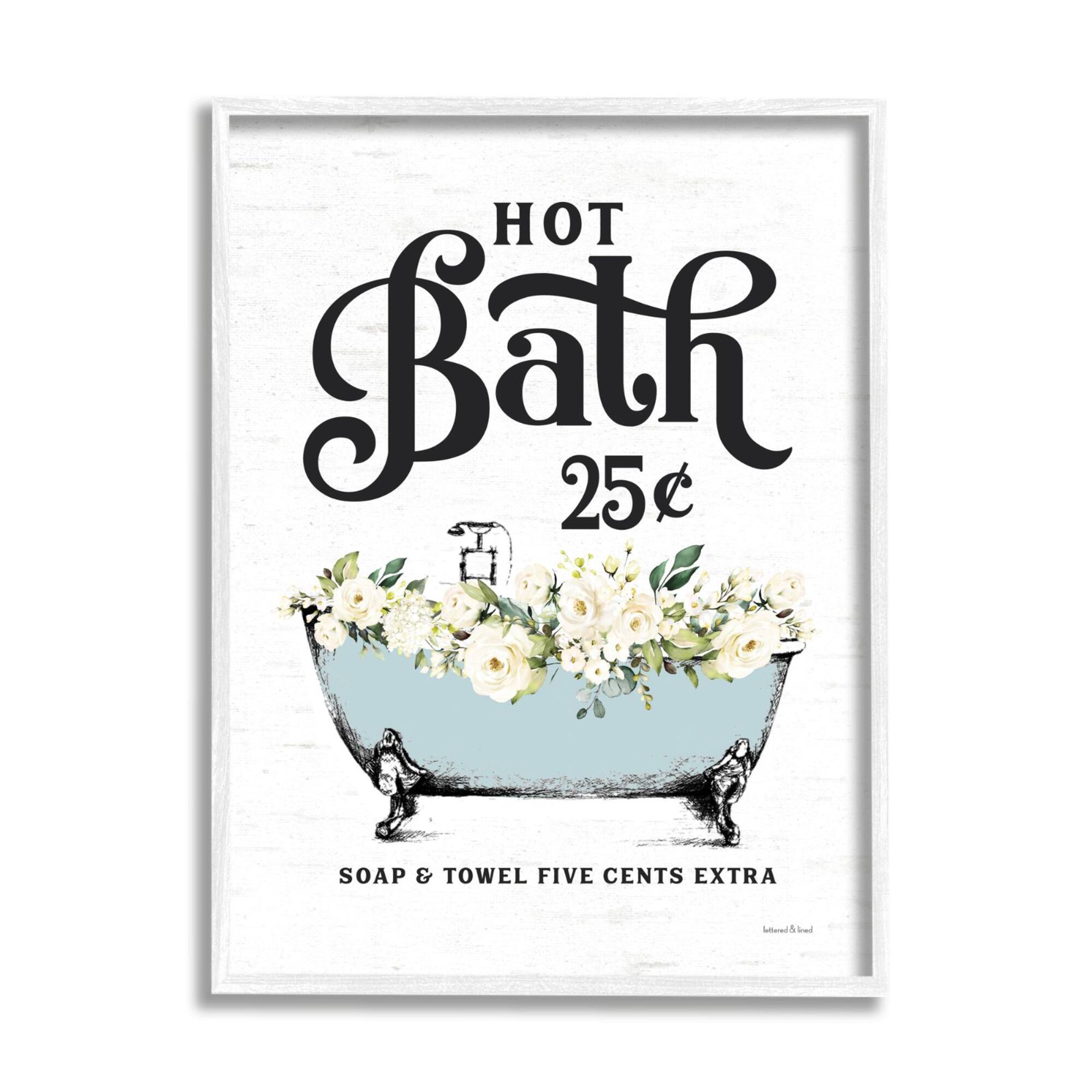 Stupell Industries Hot Bath Vintage Advertisement White Floral Blue Tub Framed Wall Art